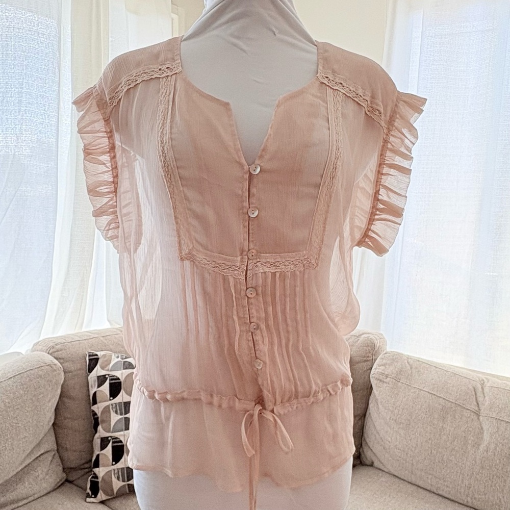 Gorgeous Sheer Daniel Rainn Blush Button-Down Blouse in excellent condition - Picture 3 of 5